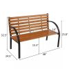 Black Metal Frame Outdoor Wood Slat Garden Bench with Curved Armrests