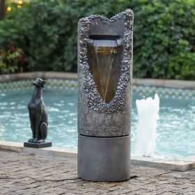 15.5x15.5x48" Large Contemporary Outdoor Water Fountain with Light