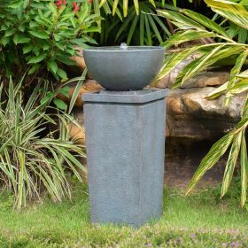 35.5" Polyresin Gray Zen Bowl Water Fountain