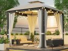 10X10FT Soft top Metal Gazebo with Mosquito Net&Sunshade Curtains