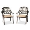 Set of 2 Cast Aluminum Patio Dining Chairs with Cushions