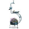 36 inch Vintage Metal Garden Bird Bath with Solar Lamp and Flower Planter
