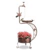 36 inch Vintage Metal Garden Bird Bath with Solar Lamp and Flower Planter,  Bronze