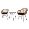 3 pcs Wicker Rattan Patio Conversation Set with Tempered Glass Table