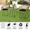 3 pcs Wicker Rattan Patio Conversation Set with Tempered Glass Table