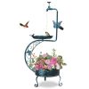 36 inch Vintage Metal Garden Bird Bath with Solar Lamp and Flower Planter