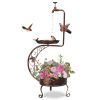 36 inch Vintage Metal Garden Bird Bath with Solar Lamp and Flower Planter,  Bronze