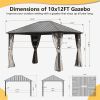 10'x12' Permanent Outdoor Galvanized Steel Roof Gazebo with Aluminum Frame