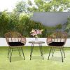 3 pcs Wicker Rattan Patio Conversation Set with Tempered Glass Table