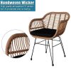 3 pcs Wicker Rattan Patio Conversation Set with Tempered Glass Table