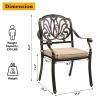 Set of 2 Cast Aluminum Patio Dining Chairs with Cushions