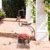 36 inch Vintage Metal Garden Bird Bath with Solar Lamp and Flower Planter,  Bronze