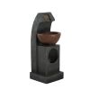 9.4x9.1x23.8" Black and Brown Sculptural Water Fountain with Bowl Basin