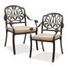 Set of 2 Cast Aluminum Patio Dining Chairs with Cushions