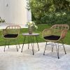 3 pcs Wicker Rattan Patio Conversation Set with Tempered Glass Table