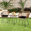 3 pcs Wicker Rattan Patio Conversation Set with Tempered Glass Table