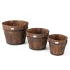 Set of 3 Outdoor Wooden Barrel Planter Pots with Handles