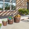 Set of 3 Outdoor Wooden Barrel Planter Pots with Handles