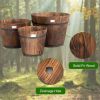 Set of 3 Outdoor Wooden Barrel Planter Pots with Handles