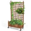 Solid Wood Raised Garden Bed Mobile Planter Box with Trellis on Wheels