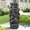 47.2inches Rock Outdoor Water Fountain with Led Lights