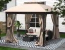 10X10FT Soft top Metal Gazebo with Mosquito Net&Sunshade Curtains