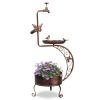 36 inch Vintage Metal Garden Bird Bath with Solar Lamp and Flower Planter,  Bronze