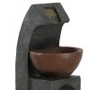 9.4x9.1x23.8" Black and Brown Sculptural Water Fountain with Bowl Basin