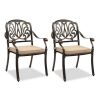 Set of 2 Cast Aluminum Patio Dining Chairs with Cushions