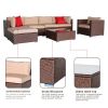 7 Pieces Wood Grain Patio PE Wicker Rattan Corner Sofa Set
