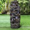 47.2inches Rock Outdoor Water Fountain with Led Lights