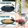 36 inch Vintage Metal Garden Bird Bath with Solar Lamp and Flower Planter