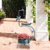 36 inch Vintage Metal Garden Bird Bath with Solar Lamp and Flower Planter