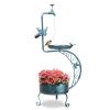 36 inch Vintage Metal Garden Bird Bath with Solar Lamp and Flower Planter
