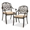 Set of 2 Cast Aluminum Patio Dining Chairs with Cushions