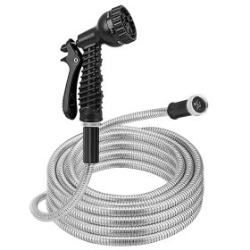 Stainless Steel Garden Hose with 2 Nozzles (Option: MetalWaterHose 25FT)