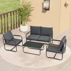 4-Piece Outdoor Patio Furniture Sets (Color: Dark grey)