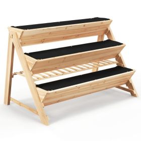 3-Tier Garden Bed with Storage Shelf (Color: Natural)